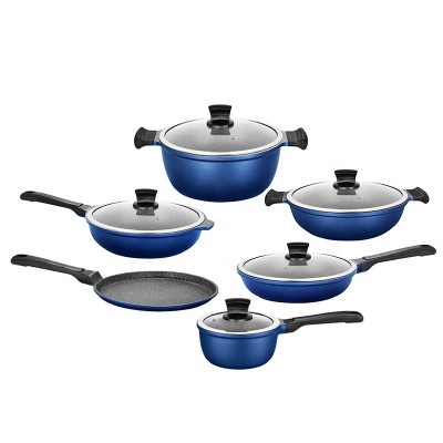 2020 die casting aluminum sapphire exterior coating non stick cookware set with bakelite handle