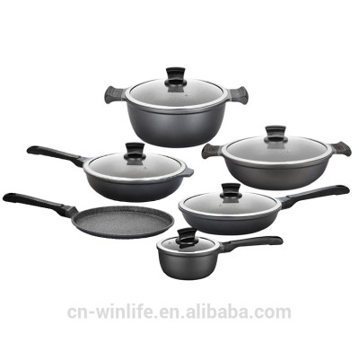 11pcs black non stick cookware set with anti-hot handle