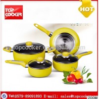 yellow non stick coating induction aluminium pots and pans cookware