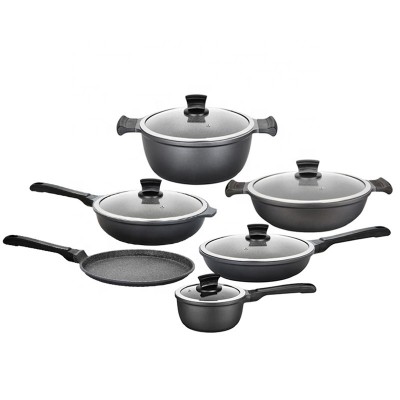 2020 die casting aluminum black  exterior coating non stick cookware set with bakelite handle