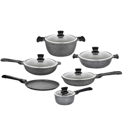 2020 die casting aluminum marble exterior coating non stick cookware set with bakelite handle